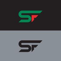 Two logos for the company, one with a green and red letter and the other with a black vector