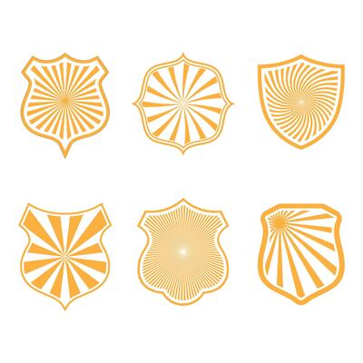 Illustration of a set of shields with sun rays