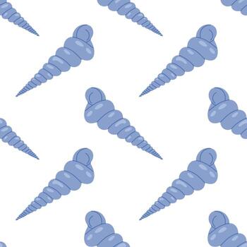 Seamless pattern with blue seashells on white background. For summer textiles and beach designs, summer vector