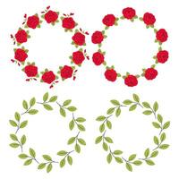 Set round rose and leaf borders for design and decoration. Red flower frames. For invitations, packaging, greeting cards. vector