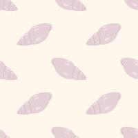 Seamless pattern with stylized purple seashells on a cream background. For summer textiles and beach designs. vector