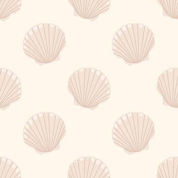 mar cáscara Vieira. sin costura modelo con conchas marinas en un ligero crema antecedentes. para verano textiles y playa diseños vector