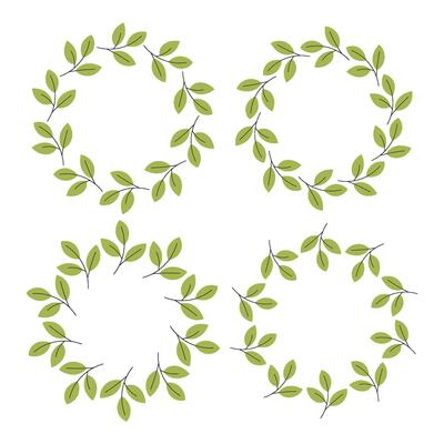 Set round leaf borders for design and decoration. Leaf branch circle frame. For invitations, packaging, greeting cards.