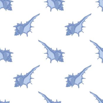 Seamless pattern with blue seashells on white background. For summer textiles and beach designs, summer, ocean. vector
