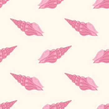 Seamless pattern with stylized pink seashells on a light cream background. For summer textiles and beach designs. vector