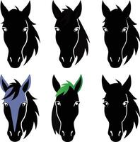 Horse face silhouette bundle set A collection of 9 black horse face silhouettes in various vector