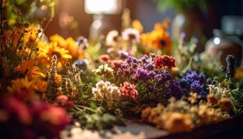 Golden Hour Glow on a Rustic Tapestry of Dried Wildflowers photo