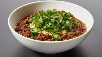 Spicy minced meat dish with yogurt and fresh herbs. photo