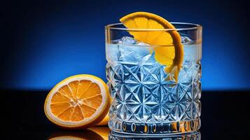 Refreshing ice water with orange slice, vibrant and cool. photo