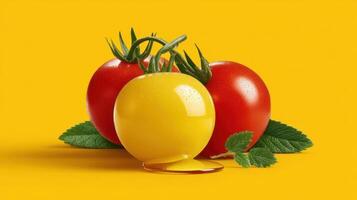 Tomato smoothie with fresh tomatoes and basil leaves. photo