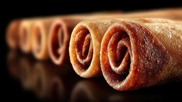 Close-up of delicious, golden-brown cinnamon rolls. photo