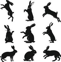 Rabbit silhouette bundle set A collection of 9 black rabbit vector