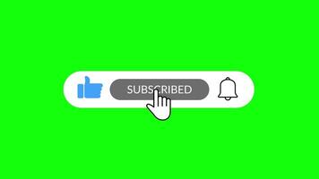 Like Subscribe and Bell Notification Button Animation with Hand Click on Green Screen video