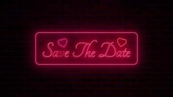 Save The Date Neon Sign Animation with Hearts video