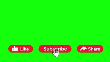 Animated Like, Subscribe and Share Buttons on Green Screen Suitable for Content Social Media video