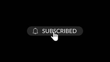 Subscribed Button Animation with Notification Bell and Hand Click on Black Background video