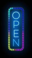 Vertical Open Neon Sign Animation Black Background video