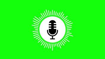 Podcast Microphone Icon with Radiating Sound Waves on Green Screen Suitable for Audio Visualizer, Stream Overlay, or Music Intro video