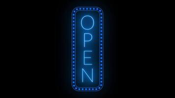 Open Neon Sign Marquee Light Bulbs Border Animation on Black Background video