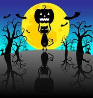 Halloween Background with Pumpkins and black cat on the night vector