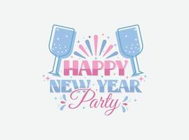 Happy new year party logo with two glasses of champagne vector