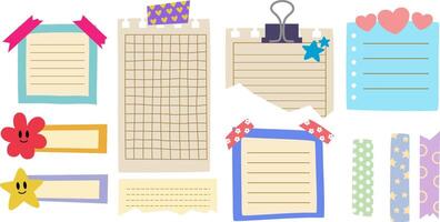 Large collection of sticky notes, washi tapes vector