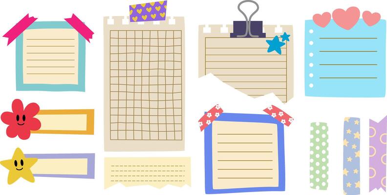 Large collection of sticky notes, washi tapes
