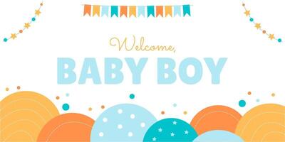 Bright banner for a welcome party for a baby's birthday with garlands vector