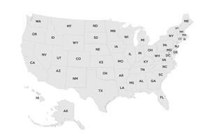 Map of the United States. Detailed map with names states of the USA with state borders. vector