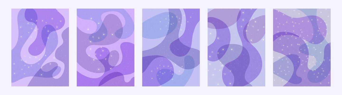 Abstract set of winter backgrounds. Dynamic wavy design in purple, lavender and blue tones. Flexible banner or background.