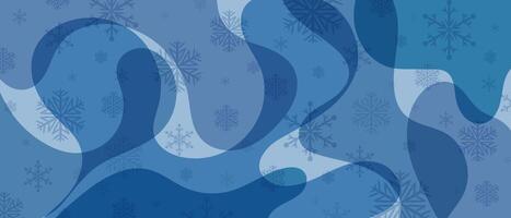 Blue abstract winter background with wavy shapes and snowflakes for winter design. Holiday graphic element for greeting card, banner, cover design. vector
