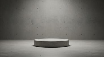 Empty concrete floor with a round pedestal in front of a wall photo