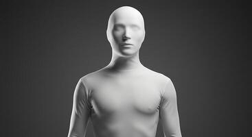 A white mannequin with no head on a black background photo