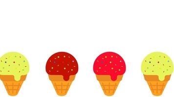 Looping animation of dancing ice creams with alpha channel and copyspace. Perfect for kids content, summer party intros, dessert promos, and fun food animations with transparent background. video