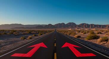 A road with two arrows pointing in opposite directions photo