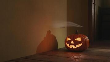 A halloween pumpkin with a smoke coming out of it photo