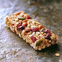 Delicious and Nutritious Granola Bar with Nuts, Seeds, and Dried Cranberries. photo