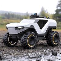 Futuristic Off-Road Vehicle White All-Terrain Explorer. A sleek, white all-terrain vehicle design, perfect for adventurous imagery. photo