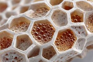 Close up of honeycomb with honeycomb cells photo