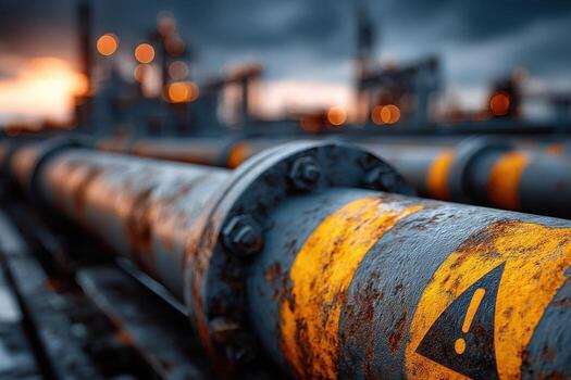 Oil and gas pipeline with warning sign photo