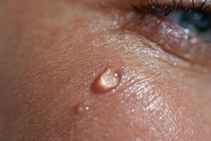 A woman's eye with a drop of water on it photo