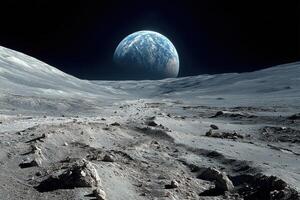 The moon and earth seen from the surface of the moon photo