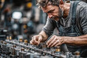 A man working on a machine in a factory photo