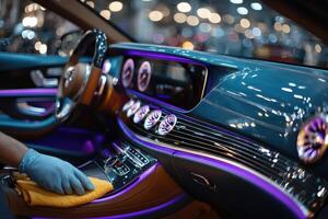 A person cleaning the interior of a car photo