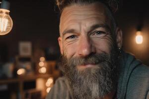 A man with a beard and a light bulb photo