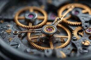 Close up of a watch with gears and gears photo