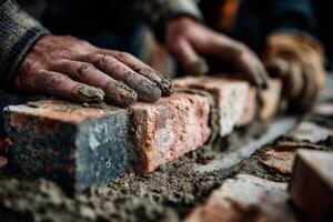 A man is building bricks with his hands photo