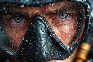 A man wearing a diving mask and goggles photo