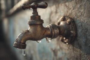 A rusty water faucet with water dripping from it photo