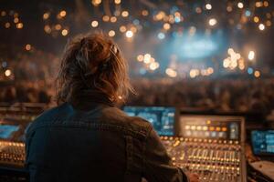A man in front of a sound board at a concert photo